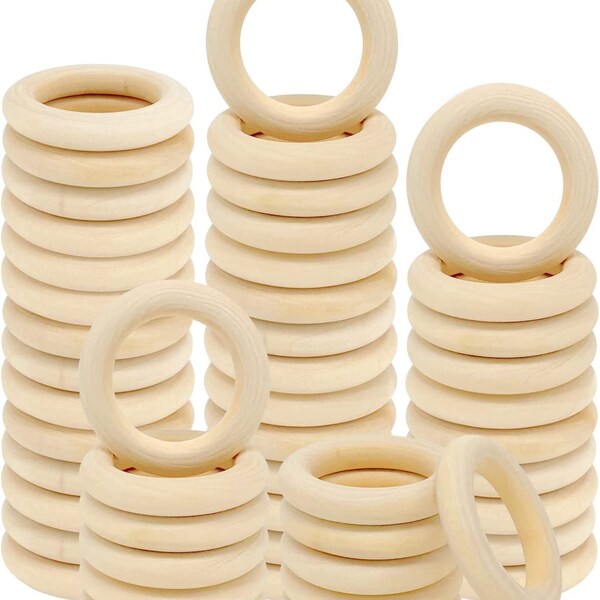 20PCS Natural Wood Rings for Crafts, Macrame Rings for DIY, Wooden Rings without Paint, Pendant Connectors 55Mm/2.2Inch