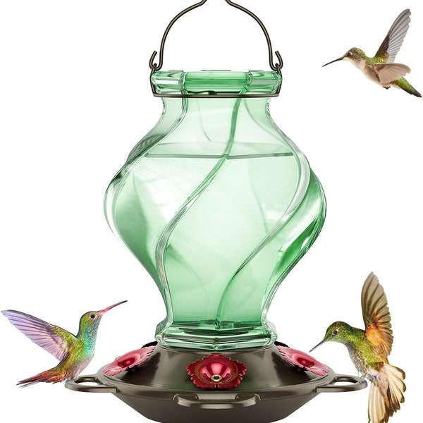 Professional Title: "Premium Outdoor Hanging Hummingbird Feeder - 21 Ounces Glass Bottle with 5 Feeding Stations and Spiral Shape Design - V