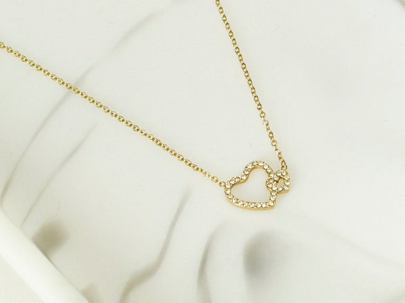 Collier Cœur Strass Acier Inoxydable Doré - Bijou Amour Avec Gouttes Et Cercles - NEUF
