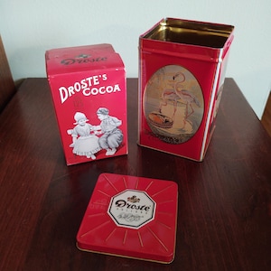 Droste , Holland, Cocoa, vintage tin , decorative, kitchen, hot chocolate, collectible small container storage