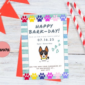Canva Editable dog Birthday Party Invite Digital Download Puppy birthday invitation