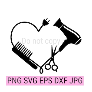 Coração Hair Stylist Salon Clip Art Png, SVg, Eps, Dxf Sublimação Digital Download