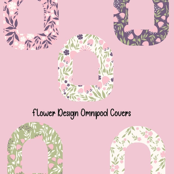 Green, Pink, Purple Floral Omnipod Covers Set of 5