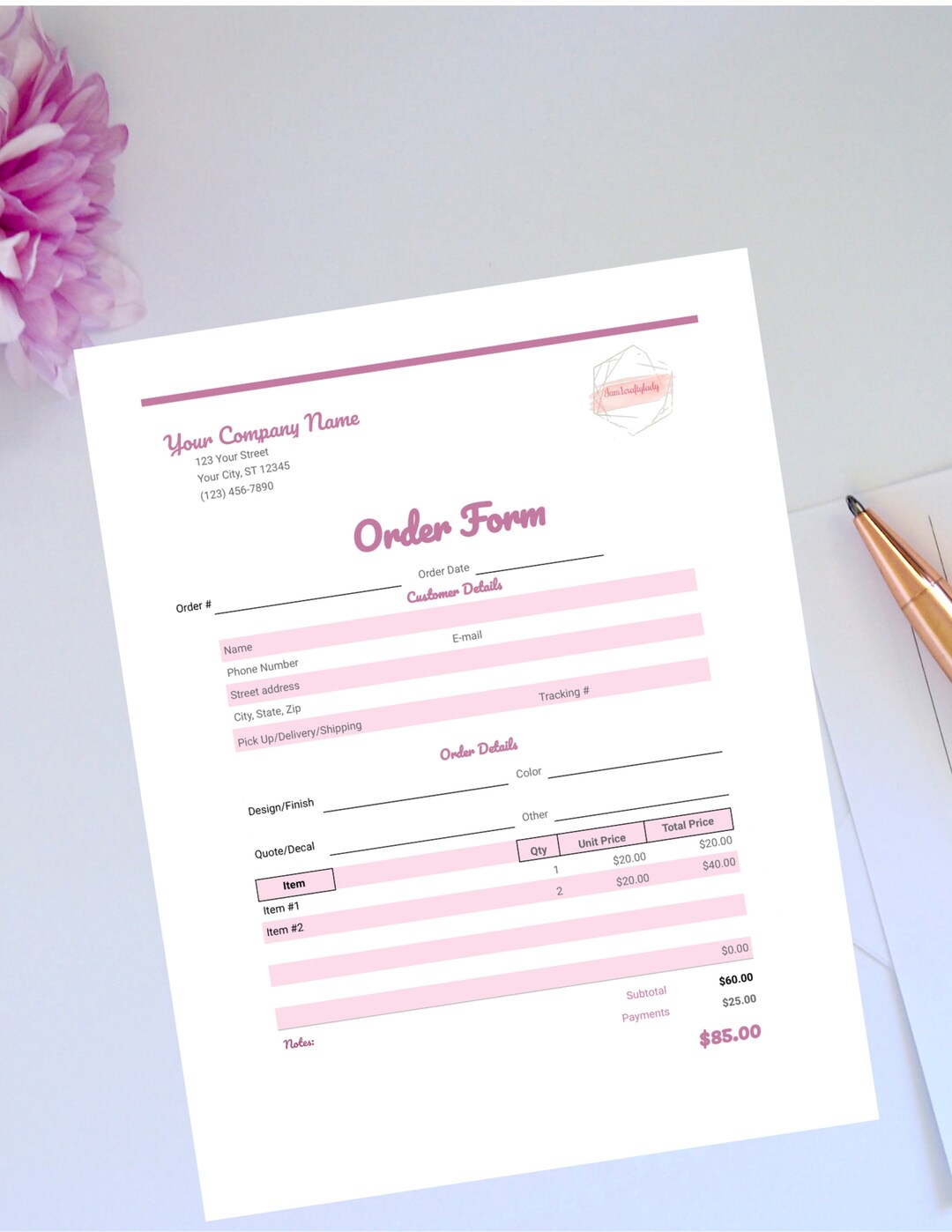 Google Sheets Order Form Editable or Printable Digital Etsy