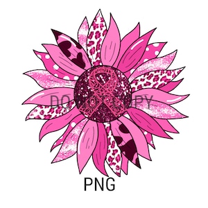 Pink Breast Cancer Awareness Sunflower PNG Digital Download