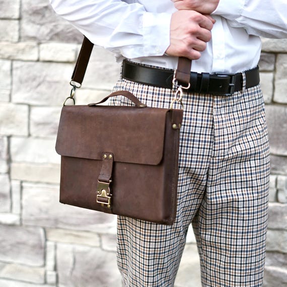Handmade Leather Laptop Bag: Minimalist Slim Shoulder Bag, Made in