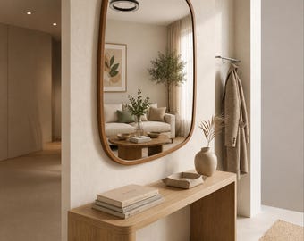 Copper Framed Rounded Rectangle Mirror, Organic Modern Entryway Vanity Accent