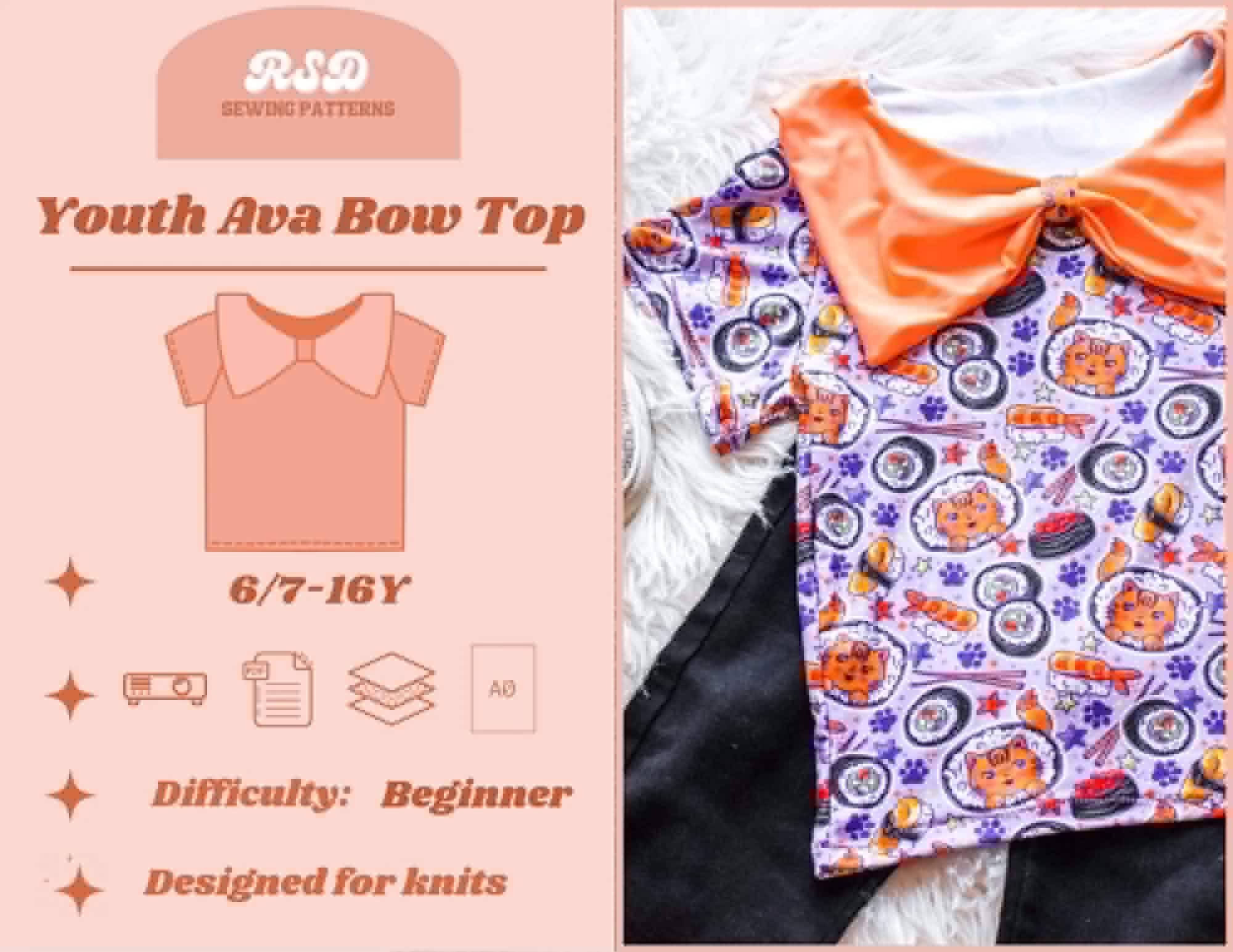 RSD Youth Ava Bow Top PDF Sewing Pattern - Children Baby Toddler Sewing ...