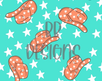 Peach Teal Cowgirl Seamless Digital Download - Background Star File Retro Western Rock n Roll Rodeo