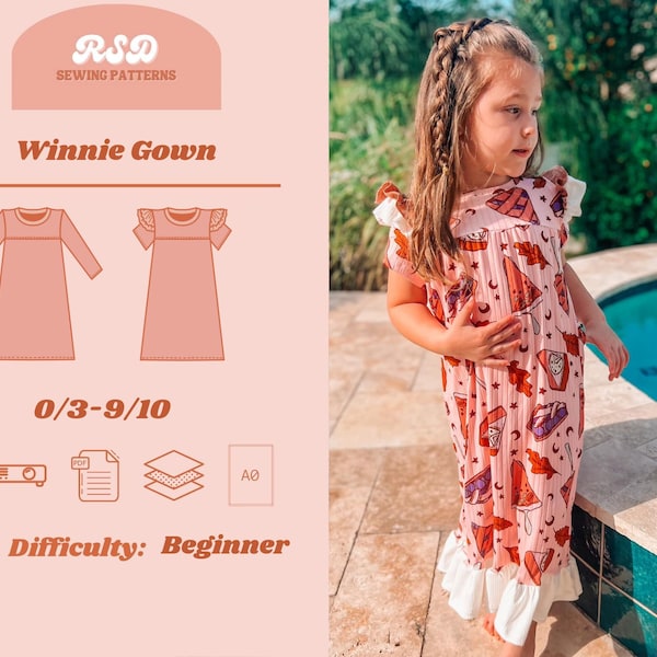 Patron de couture PDF Winnie Nightgown RSD - Patrons de couture pour bébés et bambins