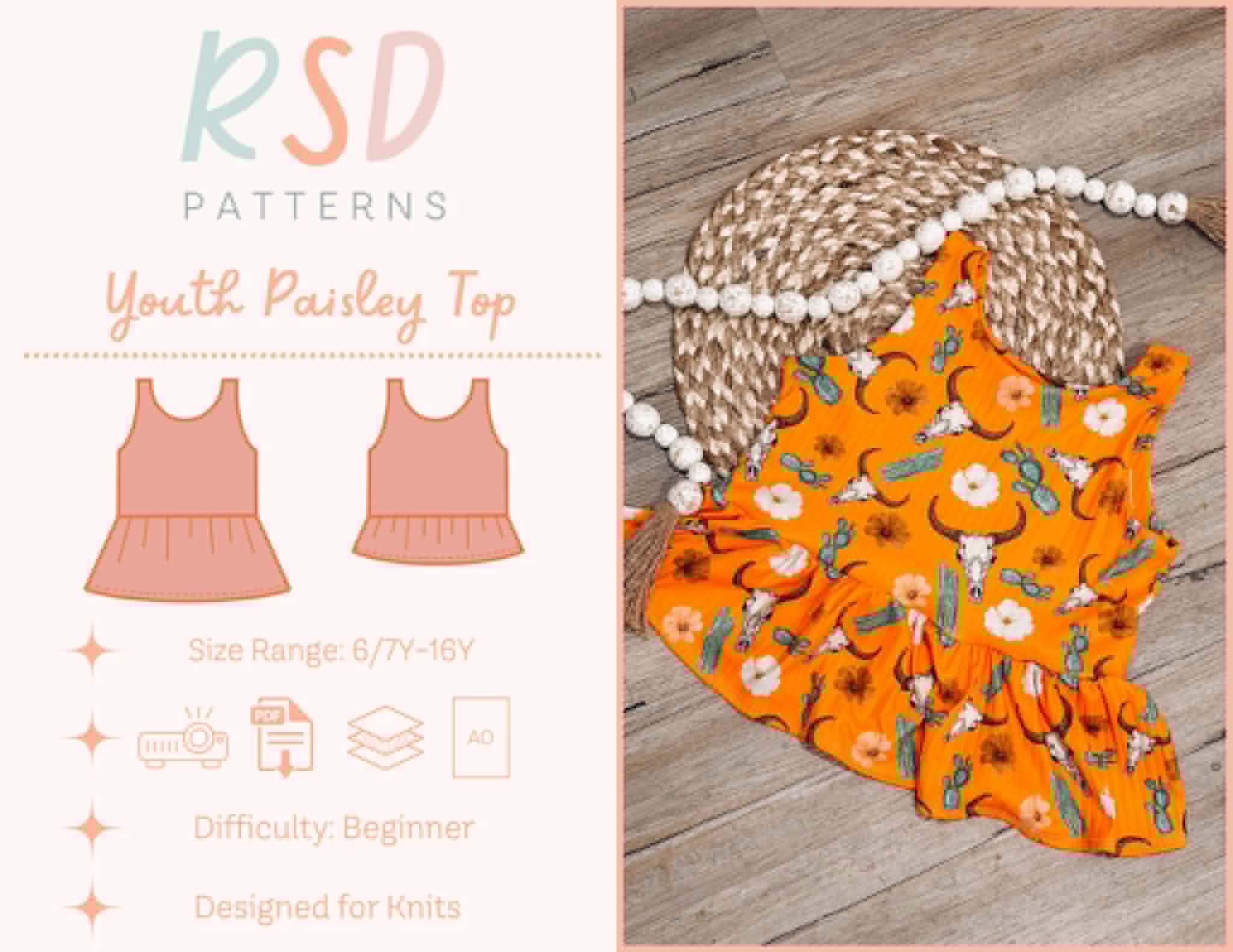 RSD Youth Paisley Top PDF Sewing Pattern - Children Baby Toddler Sewing ...