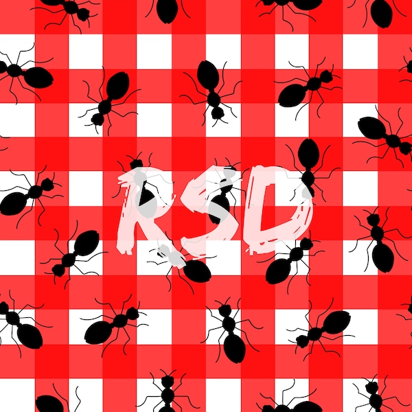 Picnic Critters Seamless Digital Download - Background File Retro Spring Summer Girl Boy Ants Bugs Plaid Checker Red