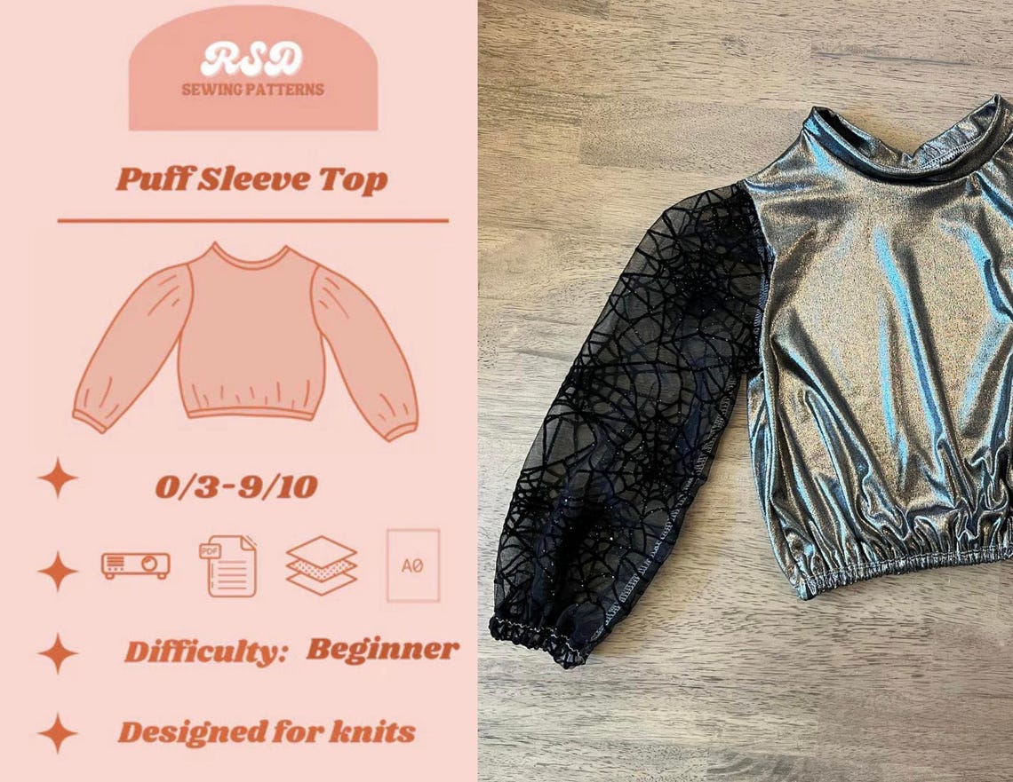 RSD Puff Sleeve Top PDF Sewing Pattern - Children Baby Toddler Sewing ...