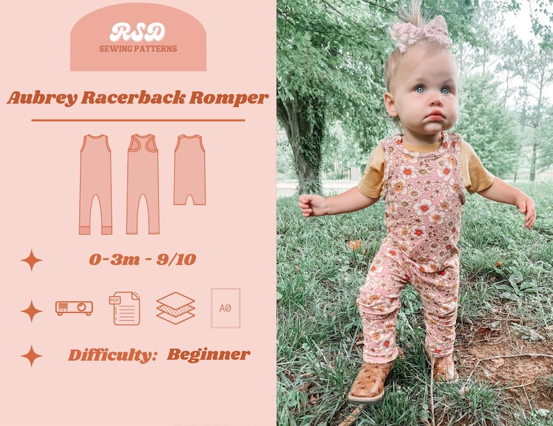 RSD Aubrey Racerback Romper Set PDF Sewing Pattern Children Baby