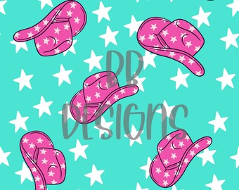 Spring Western Cowgirl Teal Pink Rock Seamless Digital Download - Background Star File Retro