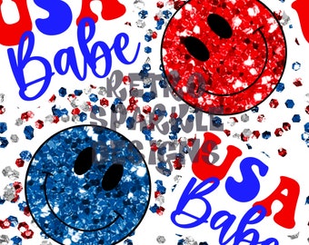 USA Smiley Seamless Digital Download - Background Red White Blue Patriotic Fourth Of July File Glitter