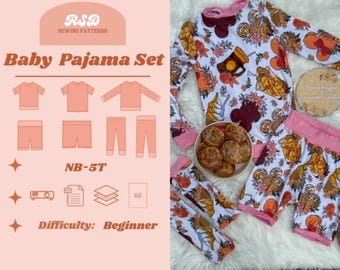 Baby Pajama Set Sewing Pattern – Sizes NB-5T (PDF Download)