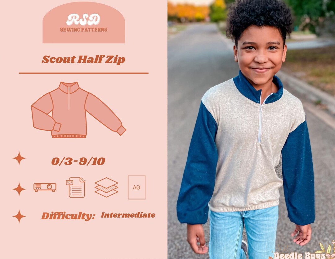 Pattern Scout Pdf Patterns RSD Scout Half Zip Jacket PDF Sewing Pattern - Children Baby Toddler ...