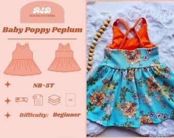 RSD Baby Poppy Peplum PDF Sewing Pattern - Children Baby Toddler Sewing Patterns