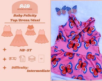 RSD Baby Felicity Top, Dress, and Maxi PDF Sewing Pattern - Children Baby Toddler Sewing Patterns