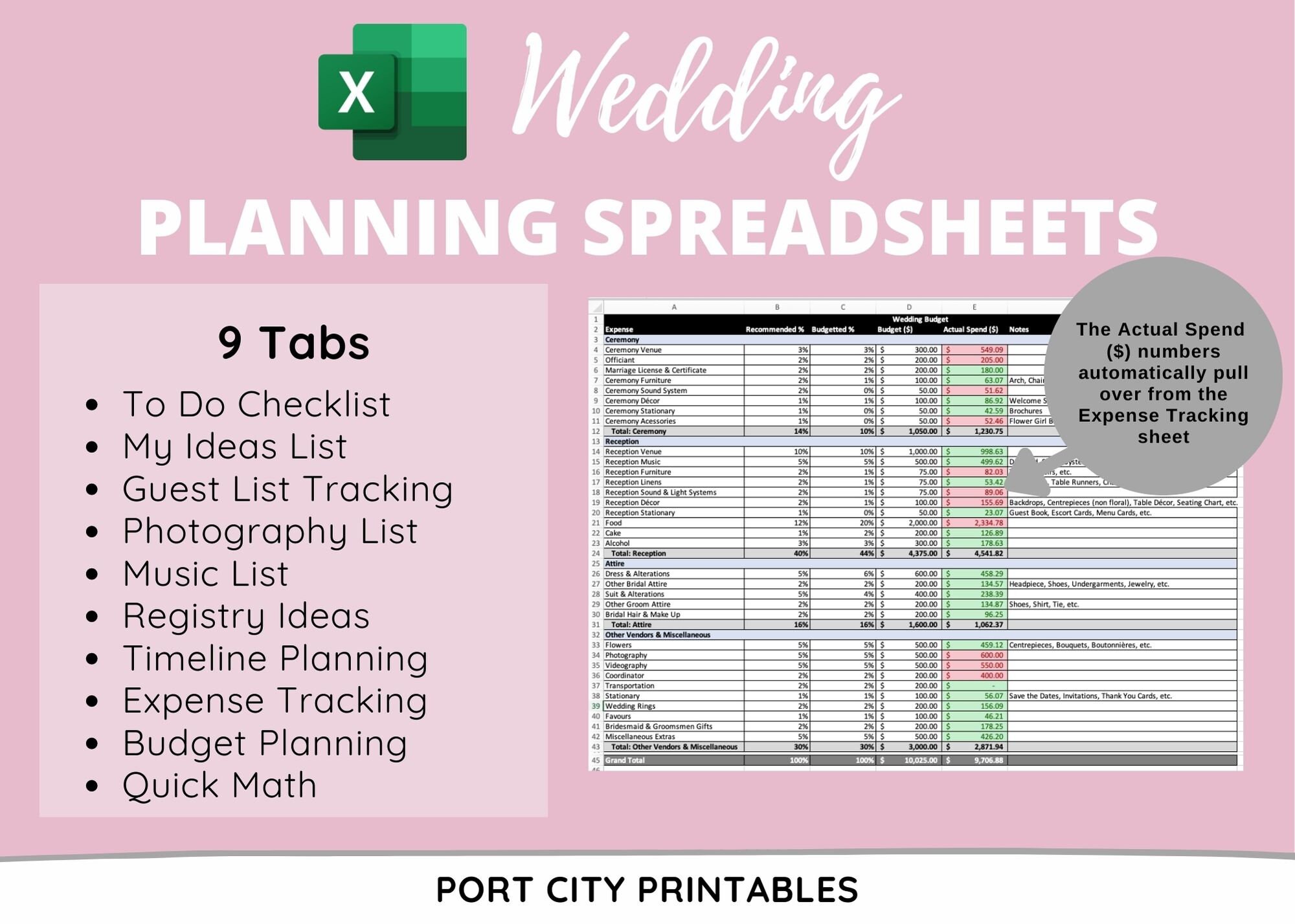 Complete Wedding Planning Spreadsheet Template - Microsoft Excel ...