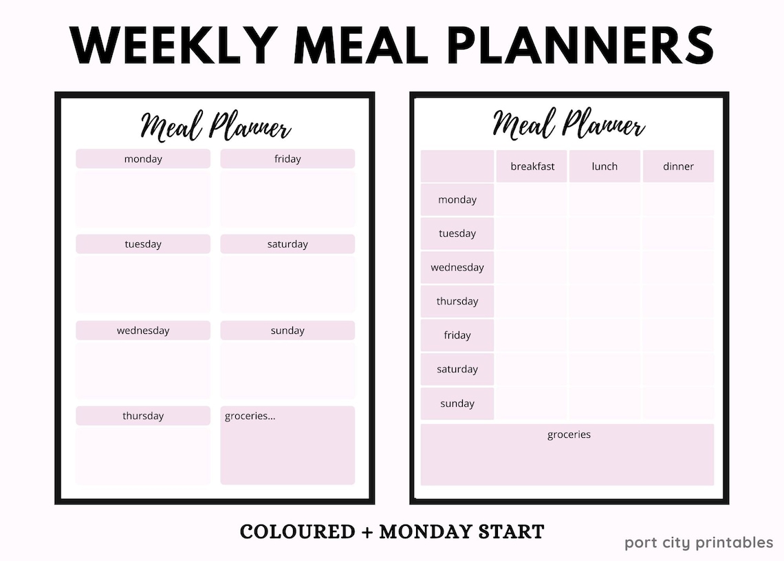 Weekly Meal Planners - PDF Printable - Etsy