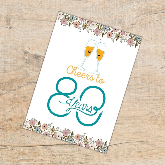 80th Birthday Card Printable INSTANT DOWNLOAD and Print | Etsy