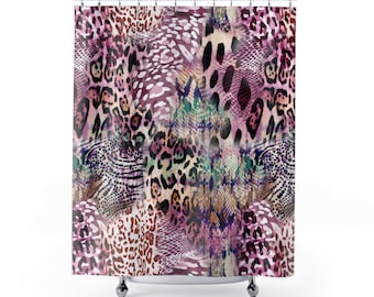 Awesome natural purple animal Print Mix Artwork Print Shower Curtain Colourful Leopard Lover Wild Home Bathroom Decor White Black