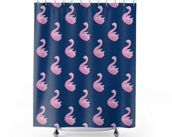 Patern of pink flamingos on classic blue Artwork Print Shower Curtain bird Animal Lover Home Bathroom Decor Cute Funny Novelty Gift