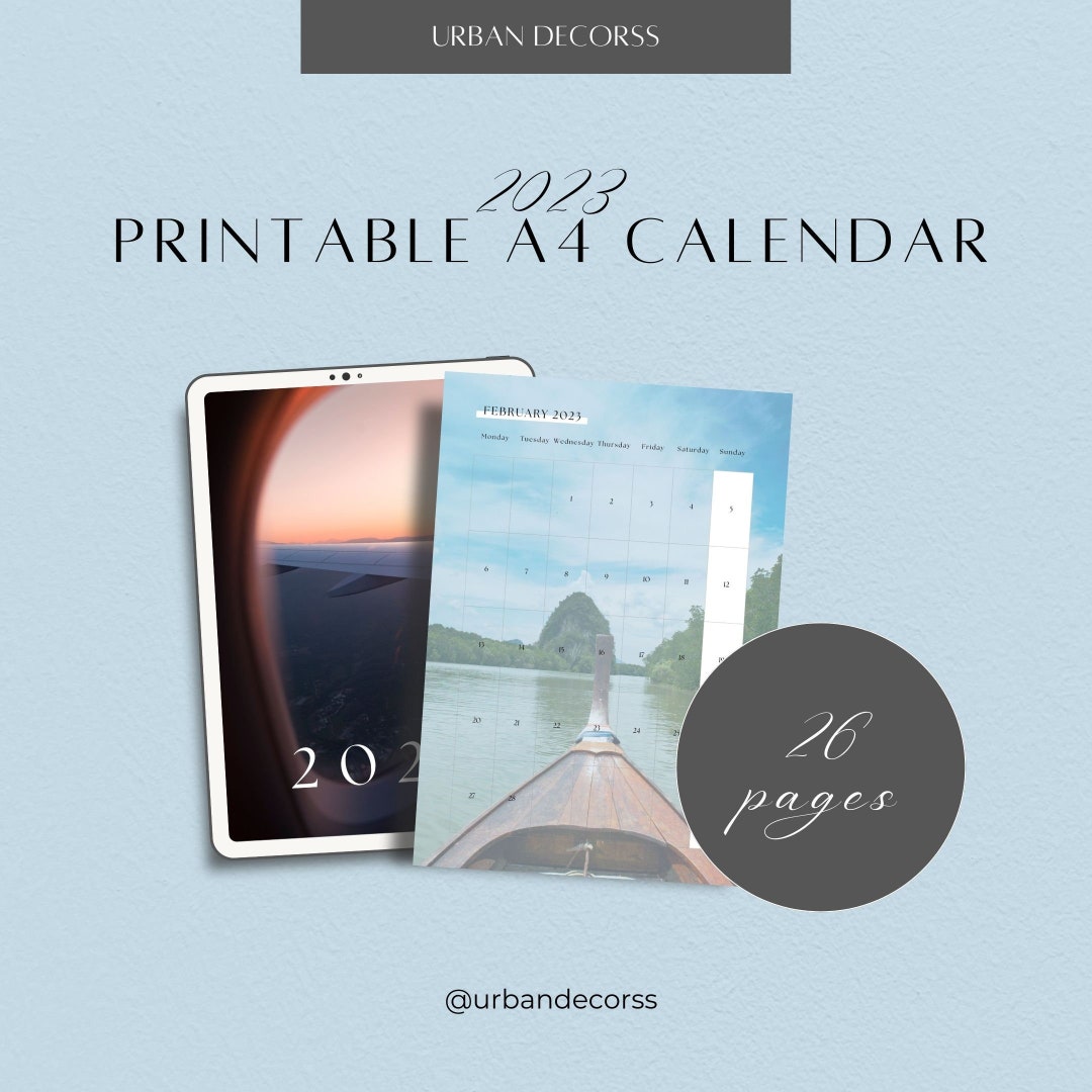 Travel calendar 2023 digital printable a4 monthly calendar etsy