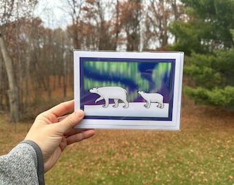 Polar Bears and the Northern Lights - Blank Seasonal Greeting Card