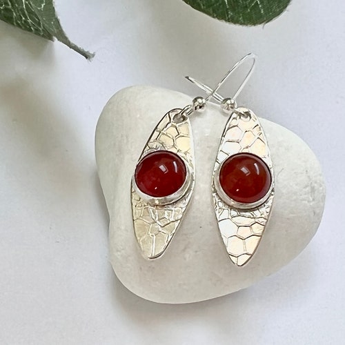 Silver outlet Carnelian Drop Earrings, Orange Red Gemstone Dangle Earrings, Handmade Recycled Silver