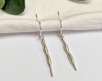 Silver Icicle Earrings, Handmade Molten Silver Dangle Earrings