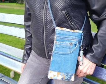 Upcycled Denim Crossbody Phone Purse, Camo Canvas Pouch