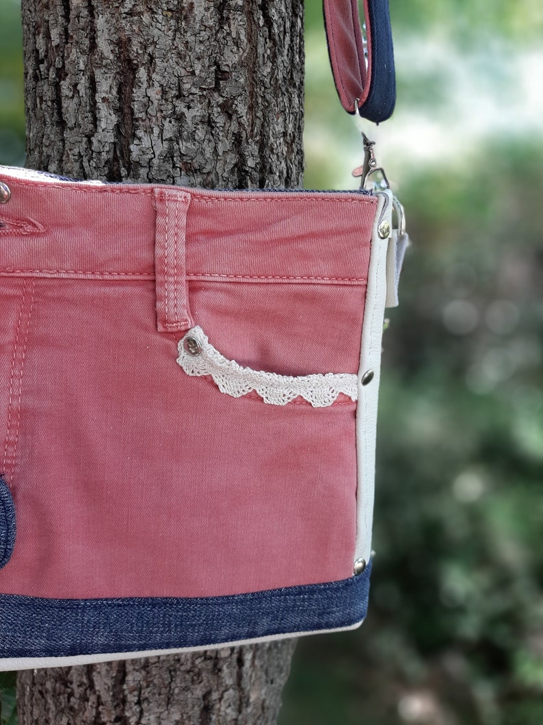 Small Denim Crossbody Bag With Adjustable Strap Upcycled Etsy