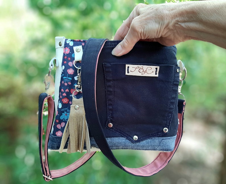 Small Denim Crossbody Bag With Adjustable Strap Upcycled Etsy