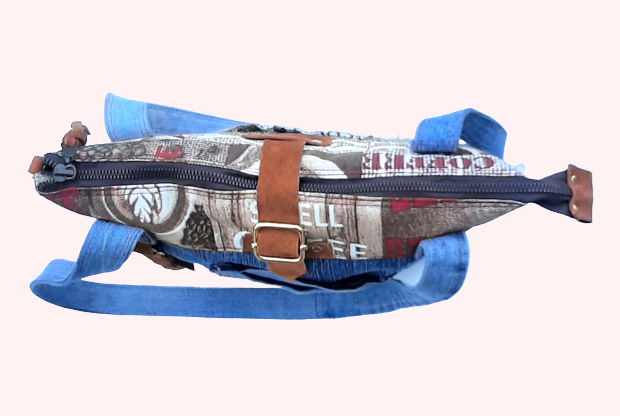 Denim Messenger Bag With Zipper Canvas and Jute Shoulder Bag Etsy