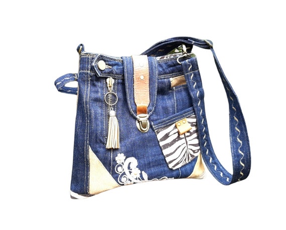 Women's Fashion Daily Patched Design Large Capacity Multi-pocket Denim  Crossbody Shoulder Bag In LIGHT BLUE