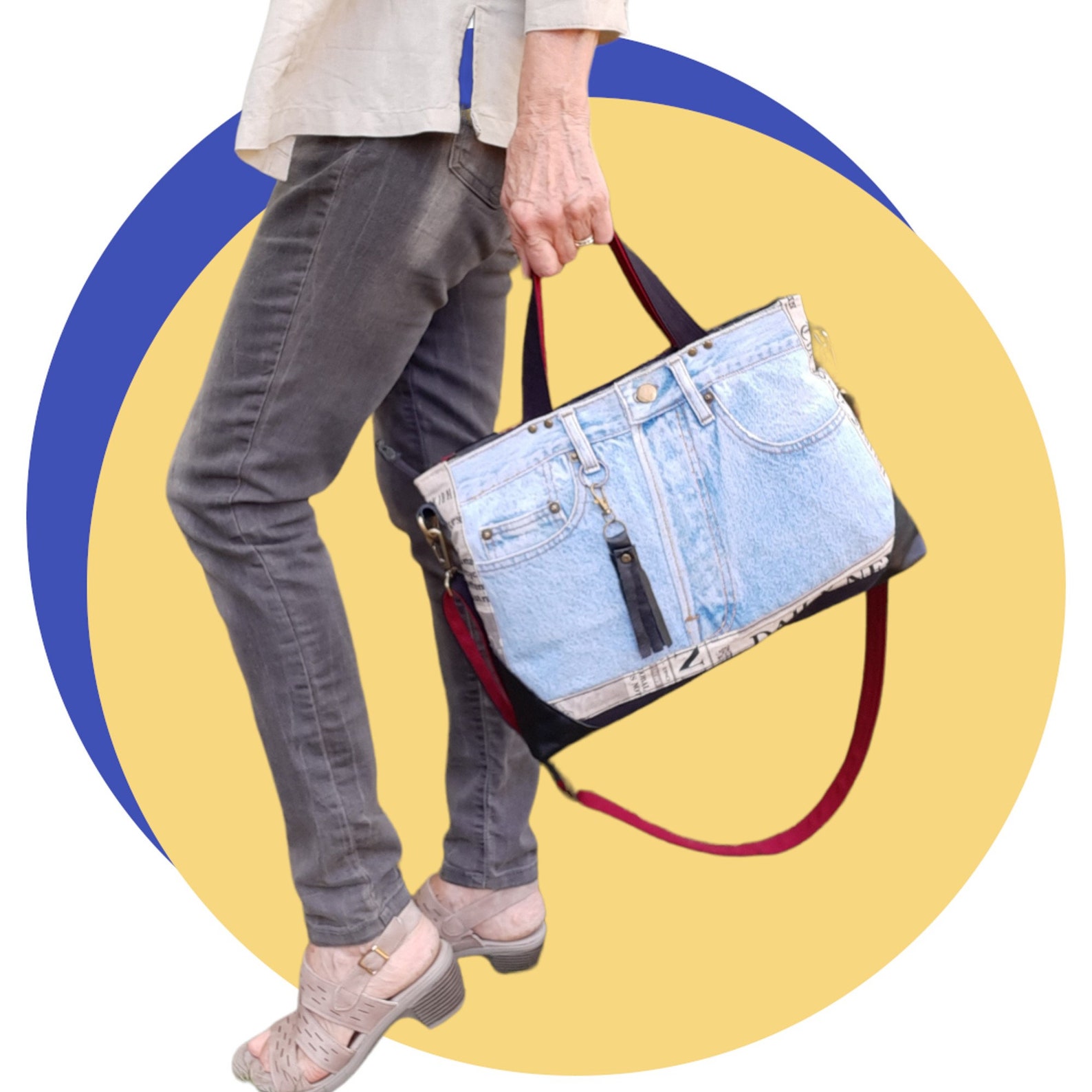 Denim Crossbody Bag With Removable Strap Upcycled Blue and Etsy