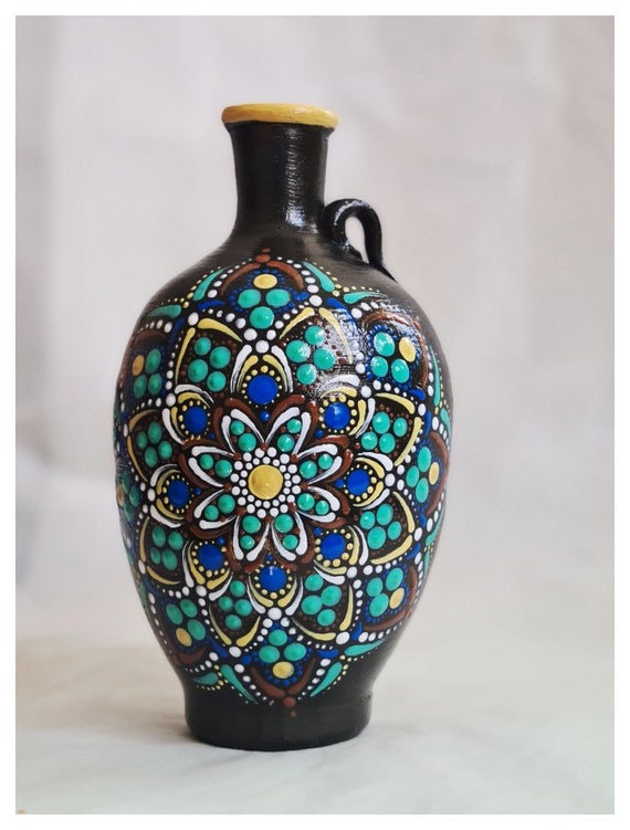 Handpainted Mandala Design Clay Jar/ Vase