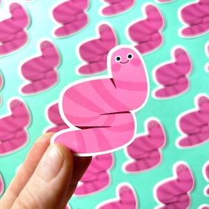 little worm sticker | glossy vinyl worm | worm friend decoration