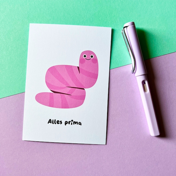 Postkarte Wurm | Postkarte alles prima | süße Tiere | Karte Regenwurm