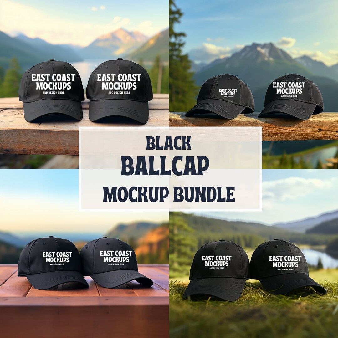 Black Baseball Cap Mockup Bundle, Ball Cap Mockup, Sports Hat Mockup, Baseball Cap Template, Hat