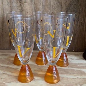 Rare Vintage Veuve Clicquot Champange Alphabet 5 Flute Glassware 7&quot;