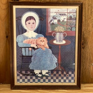 Guild Lithograph Charles Wysocki Girl with Cat Framed Print art with Certificate