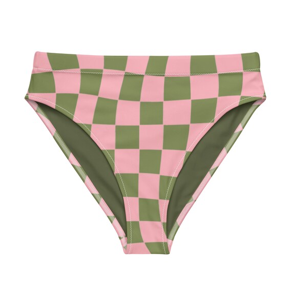 Light Pink Army Green Wavy Checker Recycled Highwaisted Etsy