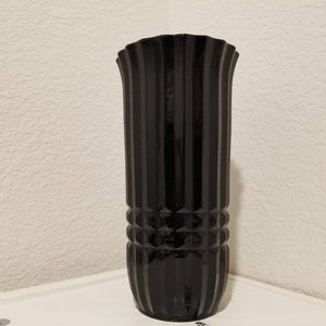 Vintage Art Glass Black Vase with fluted design, Art Glass vase, Amethyst Black Glass Vase, 8&quot; tall Glass Vase Made in USA, Gift for Mom