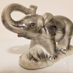Vintage Elephant Figurine 5" Bookend, Vintage Porcelain Elephant trunk up Statute Wildlife, Ceramic Glazed Elephant Paperweight