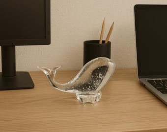 Statuina di balena in vetro trasparente – Scultura di animale in cristallo realizzata a mano – Decorazione ispirata all'oceano