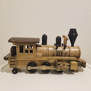 Vintage Wooden Train Model, Rustic Locomotive Decor, Wood Steam Locomotive Train Collectible Vehicle Toy, Handmade Train, Handcrafted Train